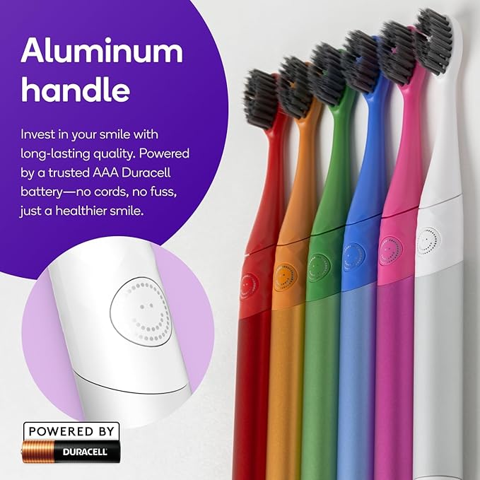 Burst Nova Toothbrush (Red) | Sonic Powered Teeth Whitening | Super-Soft Bristles | 18000 VPM | 2 Minute Timer | Aluminum Handle | Replaceable Brush Head | Compact Size | with AAA Battery