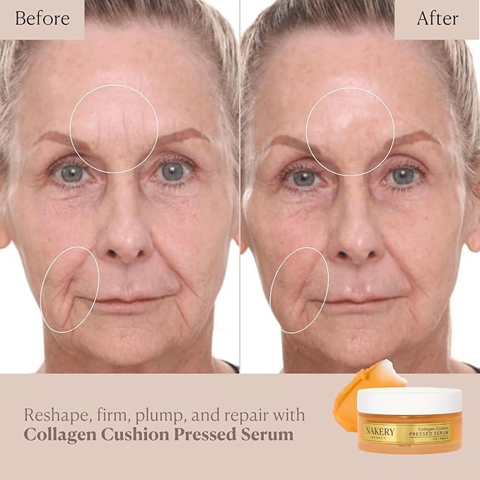 Nakery Collagen Cushion Pressed Serum, Anti Aging Face Cream and Hydrating Serum with Retinol and Peptides, Skin Tightening Cream for Wrinkles and Stretch Marks, Smooths Texture, Made in USA