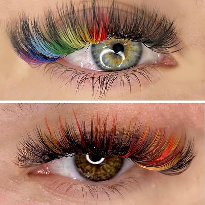 Eyelash Extensions, Mink Lash, Volume & Classic Lashes for Professionals, J/B/C/CC/D/L/M Curl, 4-15mm Length, Soft Korean PBT Fiber, 16 Rows Lash Tray (Rainbow-D-0.07-8mm)