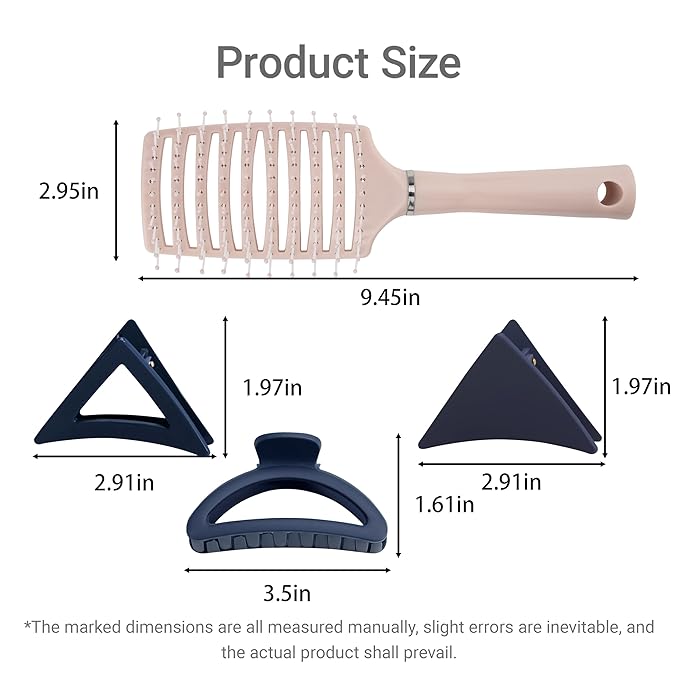 Bold Tones Hair Accessories Set - 9 Medium Hair Clips (Arched & Triangle), 1 Hair Brush | Non-Slip Hair Clips for Thin Hair (Burgundy, Navy, Forest Green)