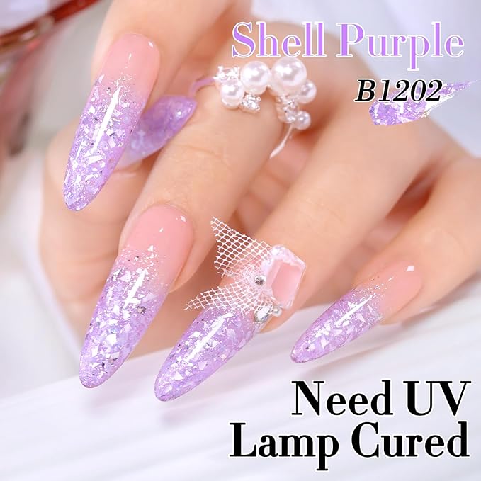 Double Rhythm 0.5Oz Glitter Gel Polish Same Color Same Bollte Shimmer Reflective Color for Nail Art Salon DIY Soak Off 15ml Nail Lamp Gel Polish at Home (Shell Purple-B1202)
