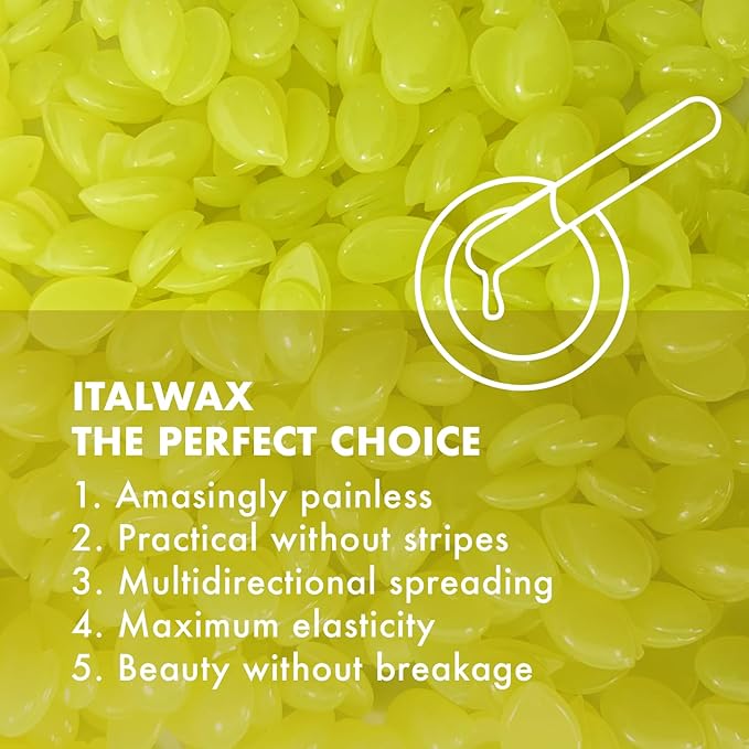 Italwax Top Line Argan Hard Wax 1.65lb (750g) – Fast-Drying Transparent Flou Yellow Gel Enriched with Argan Oil and Argan scent, Strong Adhesion for Face, Underarms & Back – Made in Italy