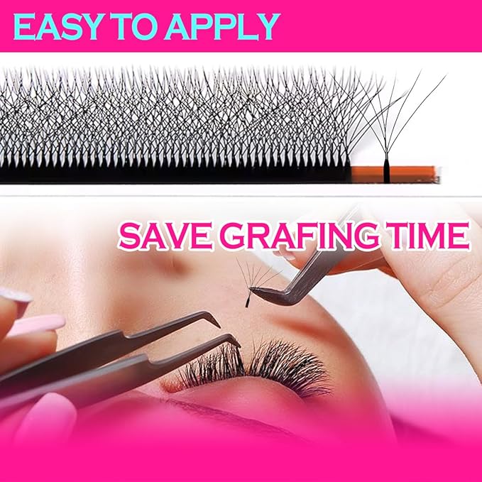 6D W Shape Eyelash Extension Premade Fans Volume Lash Extensions Easy Fanning False Lashes Matte Black Volume Premade Cluster W Lashes(6D-0.07-D-8-15Mix）