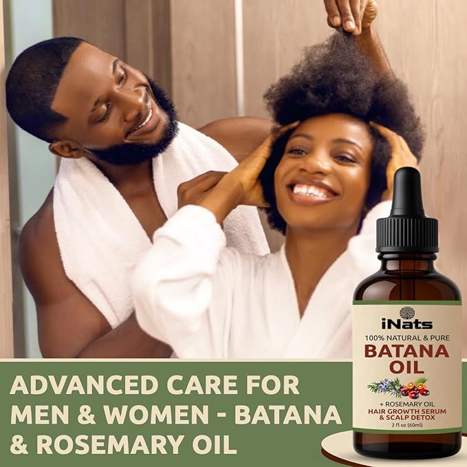 Batana & Rosemary Hair Growth Serum (2 Fl Oz) - Nourish & Detox Scalp for Thicker, Stronger, Longer - Dr. Sebi Recommended, Natural Hair Oil for Women & Men – Intensive Repair & Nourishing