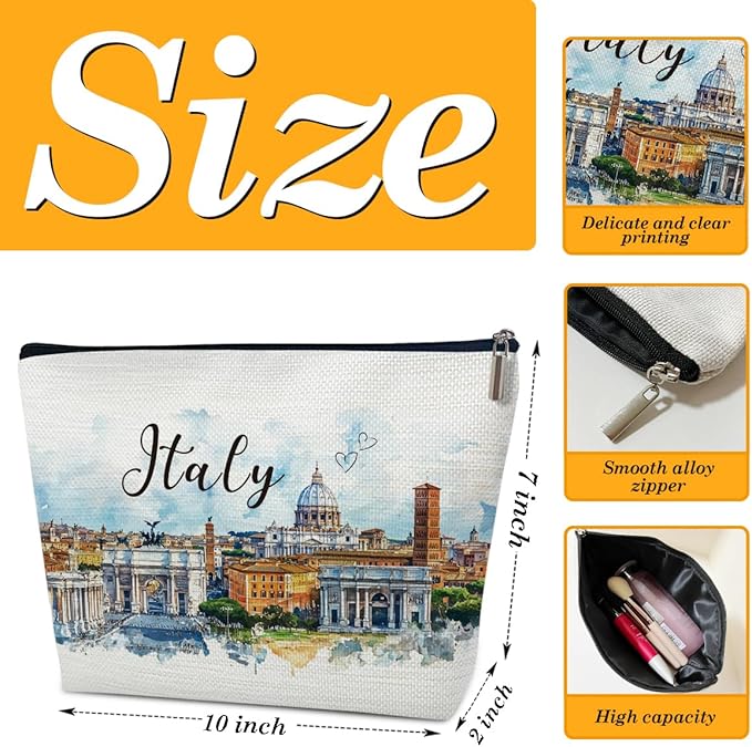 Ythuil Italy Travelling Gifts Makeup Bag, Italy Souvenir, Watercolor Cosmetic Bag for Purse, Trip Gifts for Traveller, Travelling Lovers, City Themed Organizer