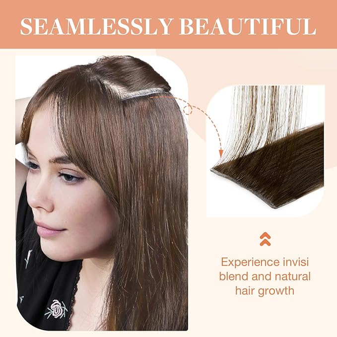 GOO GOO Invisi Edge Clip in Hair Extensions Set, 16inch 140g, 4pcs Injected Seamless PU Clip ins and 3pcs Classical PU Clip insip ins, Virgin Real Human Hair, #4A