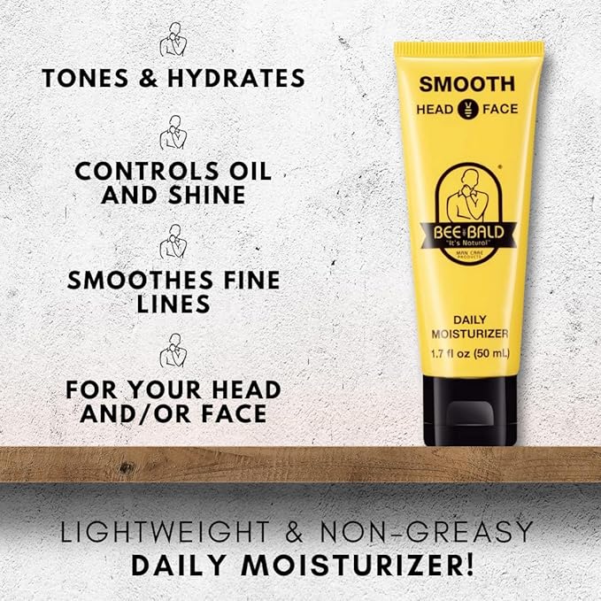 Bee Bald SMOOTH Daily Moisturizer Hydrates & Tones Away Fine Lines, Wrinkles and Dry Patches; Helps Control Oil & Shine to Feel Cool, Fresh and Comfortable, 1.7 Fl Oz