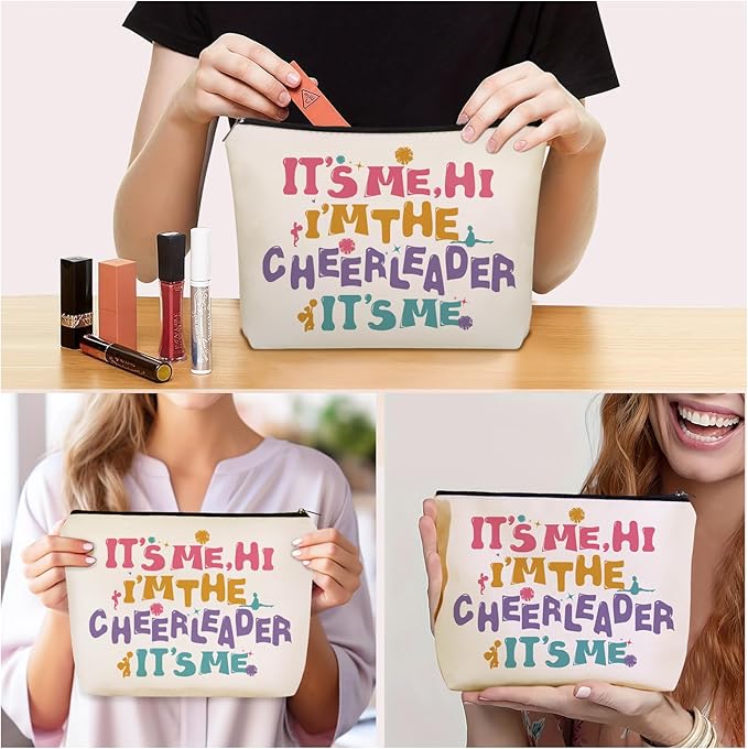 Girlly Cheerleading Gifts Makeup Bag: Perfect Cosmetic Bags IT's ME, HI I'M THE CHEERLEADER IT's ME Travel Dancer Girl For Daughters, Nieces, Girlfriends, Female Coworkers.Ideal Gift for Party