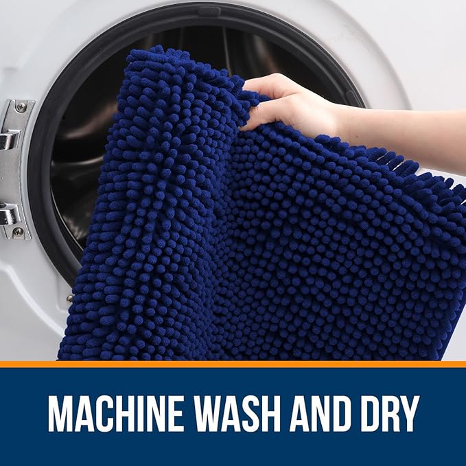 OLANLY Bathroom Rugs 30x20, Extra Soft Absorbent Chenille Bath Rugs, Rubber Backing Quick Dry, Machine Washable Bath Mats for Bathroom Floor, Tub and Shower, Home Decor Accessories, Navy