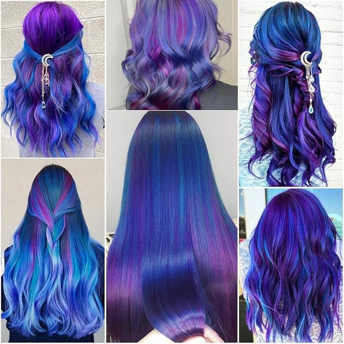 Colored Purple Hair Extensions 10 PCS, Rainbow Party Highlights Clip in Synthetic Hair Extension, Colorful Hairpiece for Women Gift Blue Hair Piece(Purple+Blue, 22 In)