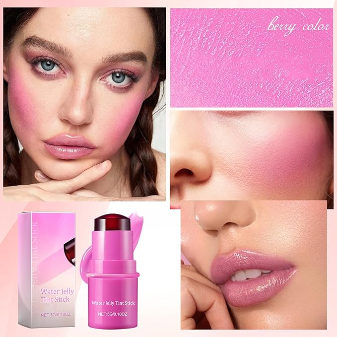 2 PCS Milk Cooling Water Jelly Tint, Water Jelly Tint Stick, Milk Jelly Blush, Milk Jelly Tint Jelly Blush Stick, Sheer Lip & Cheek Stain - Buildable Watercolor Finish - Vegan, Cruelty Free