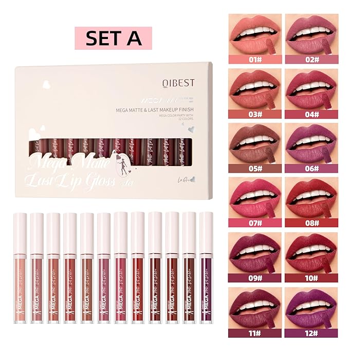 12 Colors Lip Gloss Set for Women, Hydrating Shiny Lip Glaze with High Pigment, Moisturizing Non-Sticky Lip Tint Set, Glossy & Nude Shades for Daily Makeup, Long-Lasting Lip Color Gift Kit (Set A)