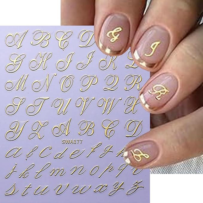 8 Sheets Letter Nail Stickers Retro English Letter Nail Decals 3D Self-Adhesive Black Red Blue Gold English Alphabet Nail Art Stickers Letters Sticker DIY Manicure Decoration Accessories for Women