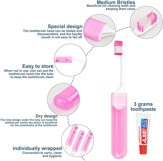 Traveling Toothbrush and Toothpaste Bulk 3gram,Disposable Toothbrushes Mini with Cover,Folding Toothbrushes Camping Toothbrush for Camping,Hiking (300)