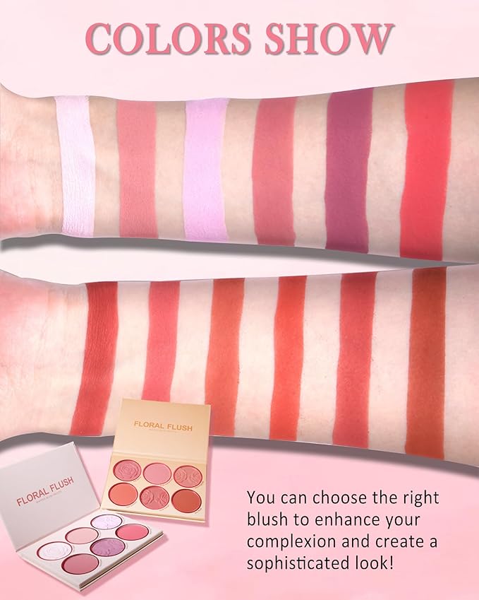 Matte Face Blush Palette with Brush-6 Color High Pigment Mineral Blendable Blusher Contour Powder for Cheeks,Longlasting Facial Beauty Cosmetic,Valentine's Women's Day Makeup Gift for Women-Set 02