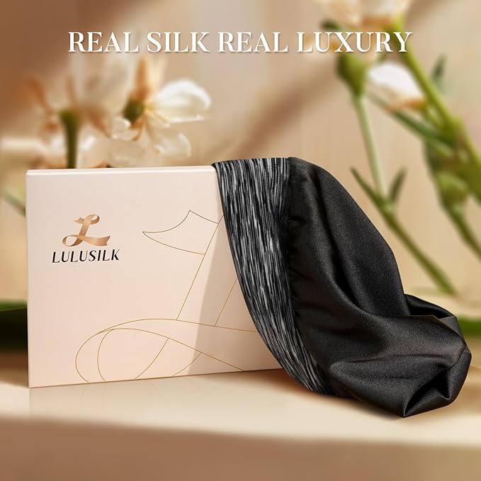 LULUSILK Mulberry Silk Lined Sleep Cap, No More Frizzy Tangled Hair, Stay On Silk Hair Wrap for Sleeping, Adjustable Strap, Unisex Adult, One Size, Assorted Color Dark Grey