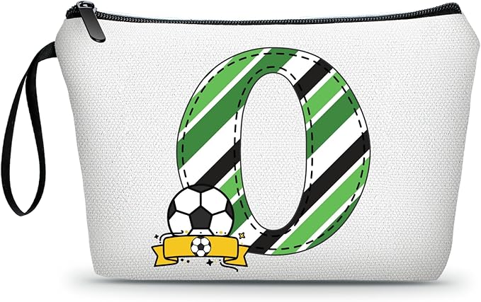 ARIOSEY Soccer Gifts Personalized Soccer Ball Cosmetic Bag for Purse Birthday Inspirational Gifts for Girls Women Team Coach Mom Stuff Travel Organizer-O
