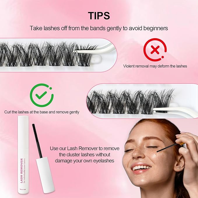 Lash Extension Kit DIY Lash Clusters 10-16mm 104pcs Individual Lashes Clusters Soft Thin Band Natural Volume Eyelash Extension with Lash Bond and Remover, Lash Tweezers for Self Use 33#