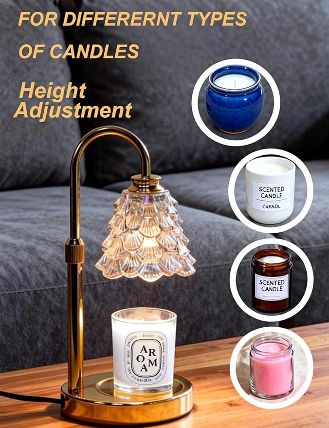 Candle Warmer Lamp, Flower Candle Lamp Warmer with time, Flameless White Lamp Candle Warmer, Adjustable Height Wax Warmer Lamp, Candle Heat Lamp for Candles, Modern Large Warming Lamp