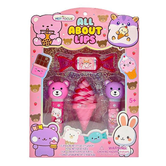 Hot Focus | All About Lips Kawaii Bears Edition – Assorted Lip Gloss Flavors, Non-Toxic Lip Glosses & Makeup for Kids & Teens