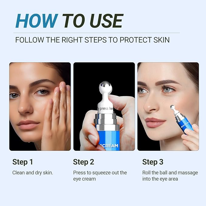 Hicream Eye Cream with 5% Caffeine Hyaluronic Acid, Eye Serum with 360° Roller Massage Ball for Puffy, Fine Lines, Dark Circles and Wrinkles, Under eye Treatment Serum for Women & Men