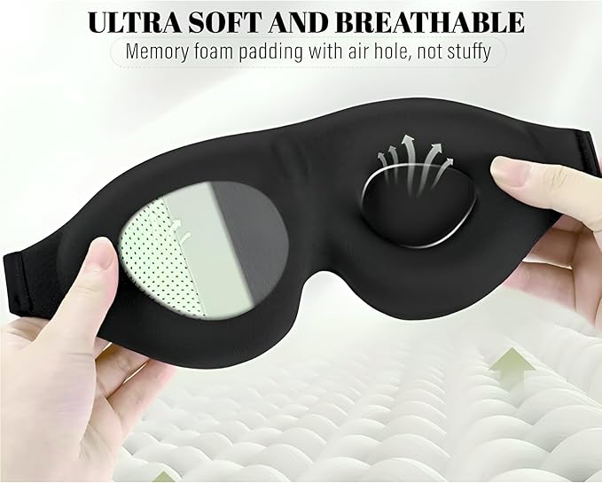 LAAZ Sleep Mask for Side Sleepers ,3D Contoured Eye Mask with Zero Eye Pressure, True Blackout Light Blocking, Breathable Memory Foam Night Mask with Adjustable Strap for Men & Women