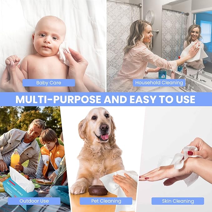 Mirucoo 100 Sheet Daily Cleansing Towels Ultra Soft Dry Wipes for Sensitive Skin Disposable Facial Washcloths 100% Organic Viscose (Pack of 6)