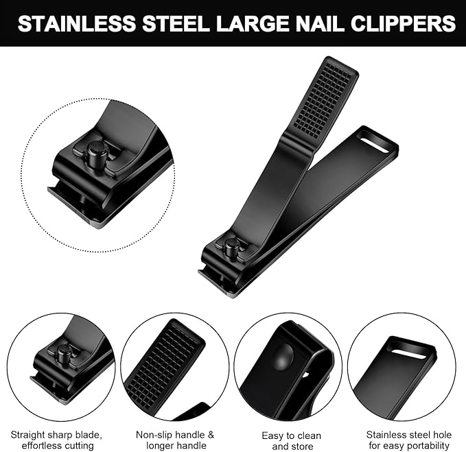 Mudder 6 Pcs Black Large Toenails Clippers Big Nail Clippers Straight Edge Toenails Cutters Stainless Steel Nails Trimmer Cutters for Men Women Thick Nails, Straight Sharp Blade and Anti-Slip Handle