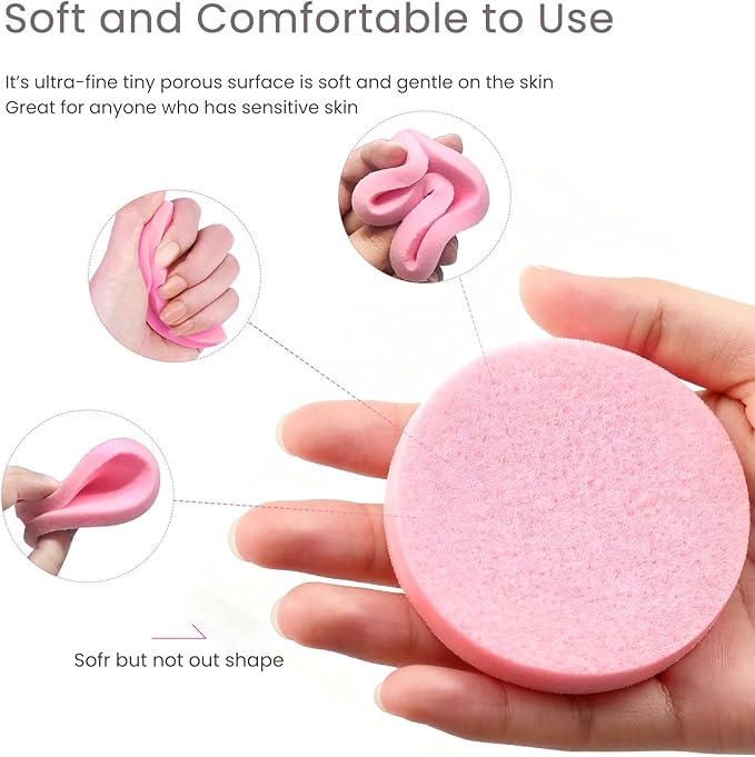 Akariyo 120 PCS-Compressed Facial Sponges,100% Natural Cellulose Face Sponge, Professional Cosmetic Spa Sponges for Daily Facial Cleansing,Exfoliating,Makeup Removal,Travel Skincare Essentials (Pink)