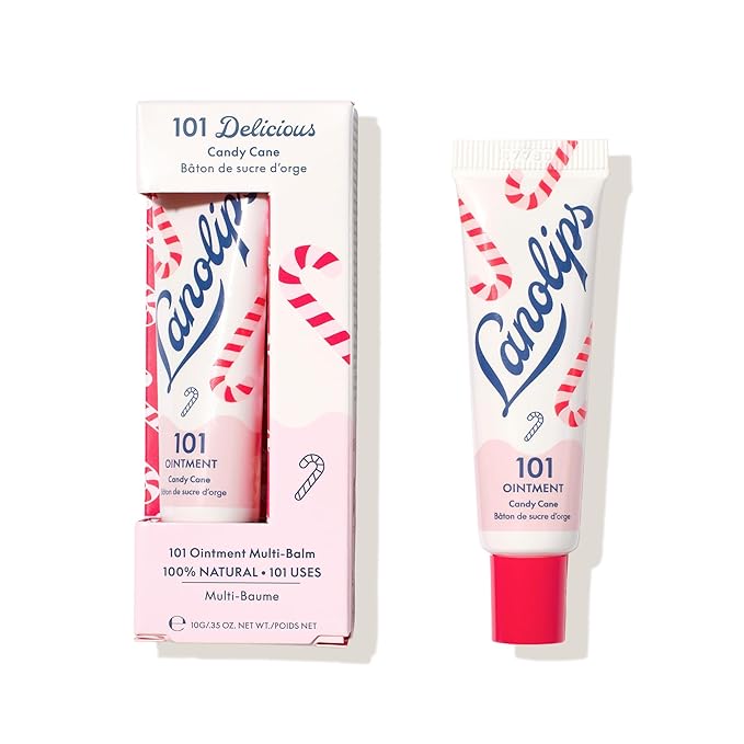 Lanolips 101 Ointment - Lanolin Lip Balm for Smooth, Hydrated & Healthy Lips - Multipurpose Ointment with Lanolin Oil for Dry Cuticles & More - Candy Cane (0.35 oz)