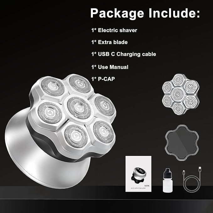 Head shavers for Bald Men,Upgraded 7D Bald Head Electric Razors,-IPX6 Waterproof Dry Wet Rotary Shavers/Razor for Balder with an Extra agnetic Head（White）