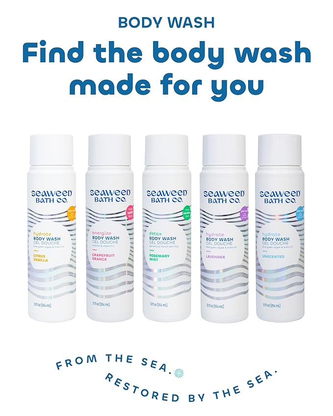 Seaweed Bath Co. Detox Body Wash - Orange Cedar - Hydrating Foaming Cleanser with Refreshing Natural Ingredients - Vegan, Paraben and Sulfate Free Shower Gel for Women and Men - 12 oz