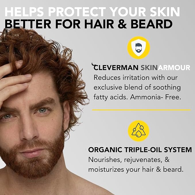 Reusable Hair & Beard Dye for Men – Auburn | Up to 5 Uses, 7 Minutes | Natural Gray Coverage, No-Drip Cream with SkinArmour® – Cleverman
