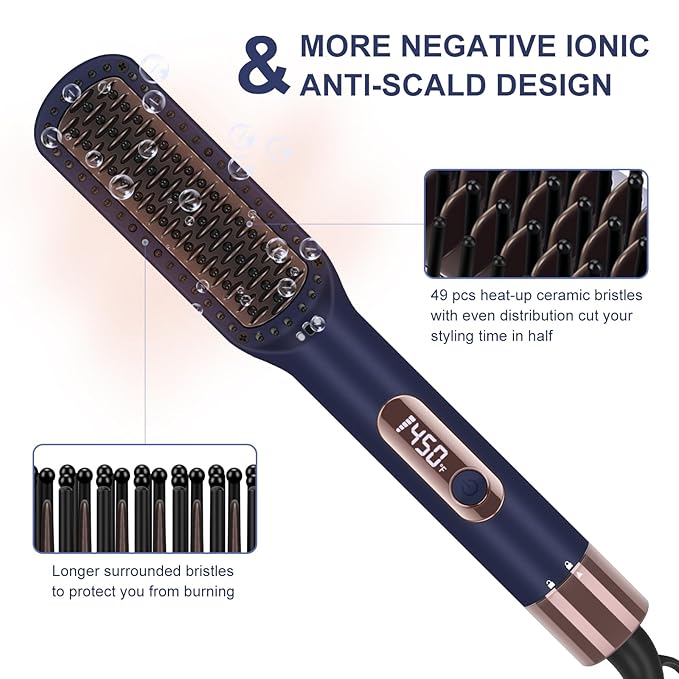 Hair Straightener and Curler, PARWIN PRO BEAUTY 1'' Flat Iron, 1.25'' Curling Iron Hair Straightener Brush with Detachable Power Cord, LED Temp Control Instant Heat Up for Gift Travel, Prussian Blue