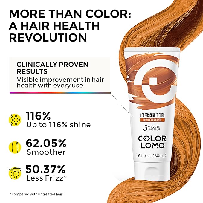 COLORLOMO Semi Permanent Hair Color - 6 oz Color Depositing Conditioner with Shea Butter & Almond Oil- Color Conditioner Depositing Hair Mask - Vegan, Paraben, Ammonia & Sulfate Free -Copper
