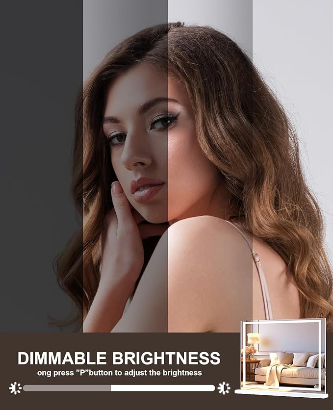 Vanity Mirror with Lights, 23" x 18" Makeup Mirror, Lighted Makeup Mirror with 3 Color Modes & Adjustable Brightness, Detachable 10x Magnification and USB Charging Design (White)