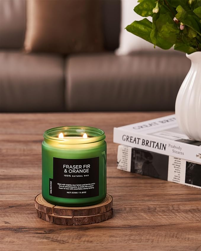 M&SENSE Fraser Fir Pine Scented Candle, Soy Wax Non Toxic for Home Up to 70 Hours, 2 Cotton Wick 11.6oz Christmas Tree Scent Holiday Aromatherapy Candle for Birthday Holiday Gifts