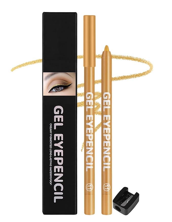 Erinde Waterproof Gold Eyeliner Pencil, Creamy Gel Waterline Eye Liner Pen, Smooth Glide, Long Lasting, Waterproof, Sharpenable & Smudge Proof Eyeliner Pencil for Sensitive Eye, Cruelty-Free, 11