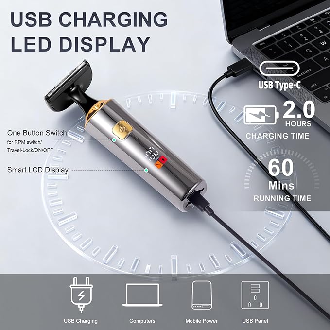 Electric Mens Back Shaver Body Trimmer Hair Groomer 4 in 1 Kit with Extendable Auxiliary Arm Waterproof Facial,Chin,Arm,Back,Pubic Hair Trimmer Grooming Set