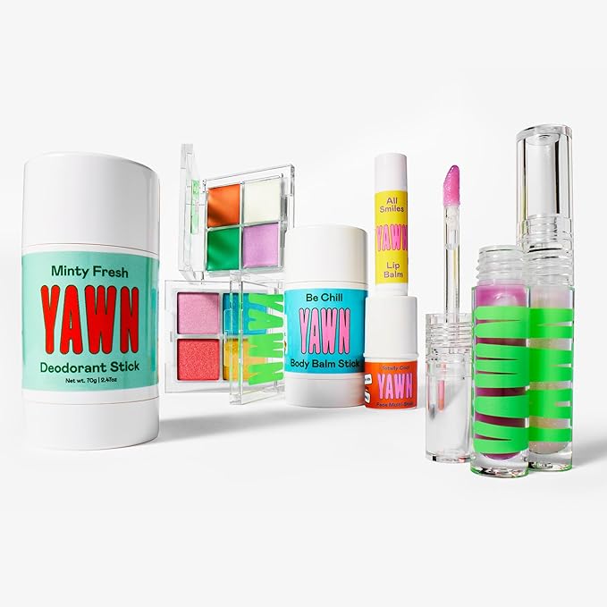 YAWN Lip Gloss Duo | High-Shine Gloss | Soothing Sunflower Seed Oil | Non-Toxic, Cruelty Free, Vegan | Makeup for Kids, Tweens and Teens | Made in USA | Crystal and Purple Gem