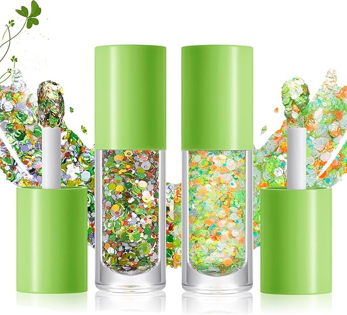 St. Patrick‘s Day Body Glitter Duo with Brush - Dark Green & Light Green Chunky Glitter, 2-Pack for Face, Body & Hair | Long Lasting Festival Makeup