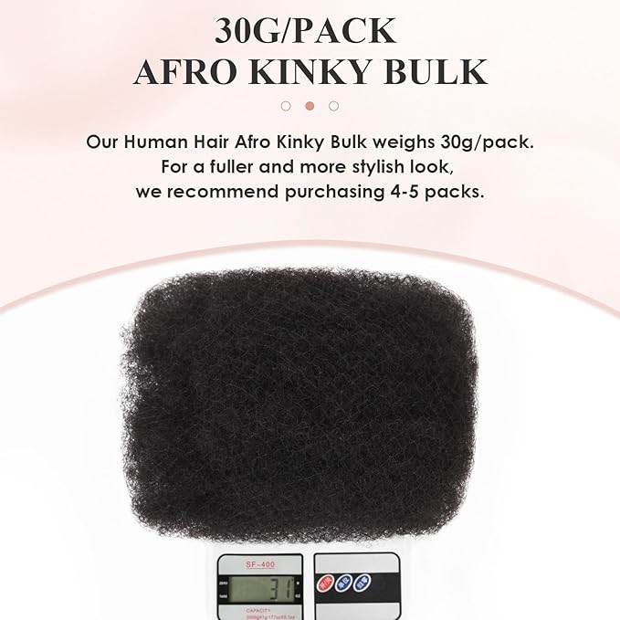 Teresa Afro Kinkys Bulk Human Hair For Twists, Afro Kinky-Curly Human Hair Bulk For Dreadlocks Extensions,Bulk Human Braiding Hair Natural And Soft (18 Inch, 30g/Pack)