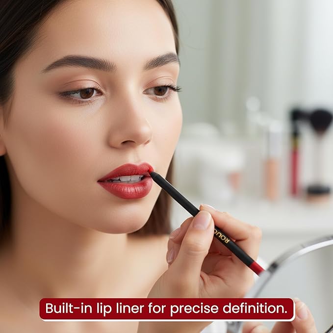 Rougine Liquid Lipstick & Lip Liner Set for Women – Smooth Matte Red Love Shade, Long-Lasting Waterproof Lipstick, Smudge-Resistant Lip Makeup, Soft Glide Liner – Vitamin E & Shea Butter