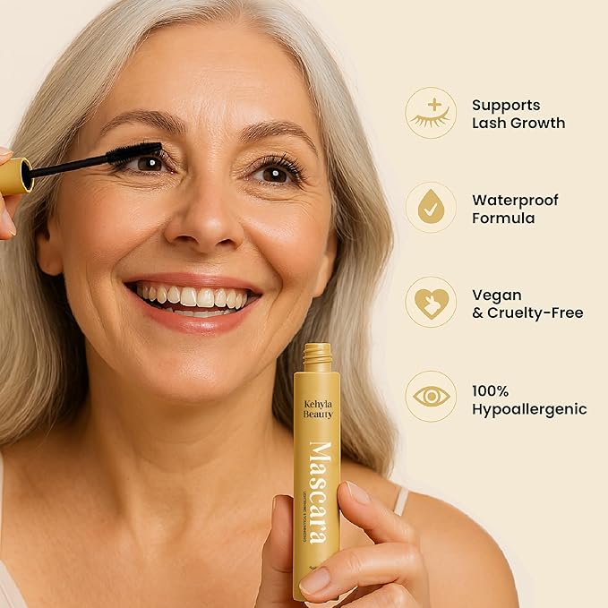 Kehyla Beauty™ Mascara for Older Women, Lengthening & Volumizing Lash Formula, Smudge-Proof Water-Resistant Long-Lasting Mascara with Soft Precision Brush for Fuller, Lifted Lashes (Black & Brown)