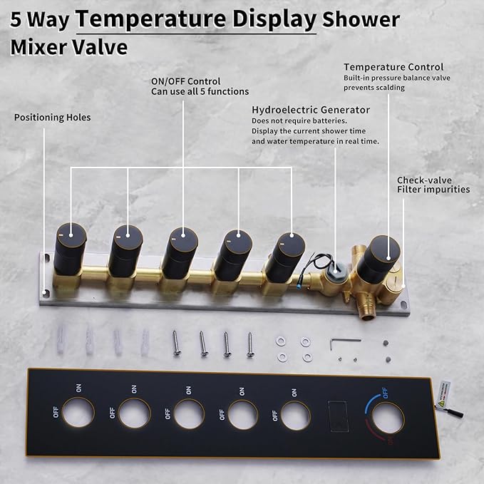 WHSHOWER 12"+8"+8" Triple Shower Heads Shower System Oil Rubbed Bronze Body Jets Shower Set with Handheld Sprayer and Temperature Display Valve,Full Body Shower System