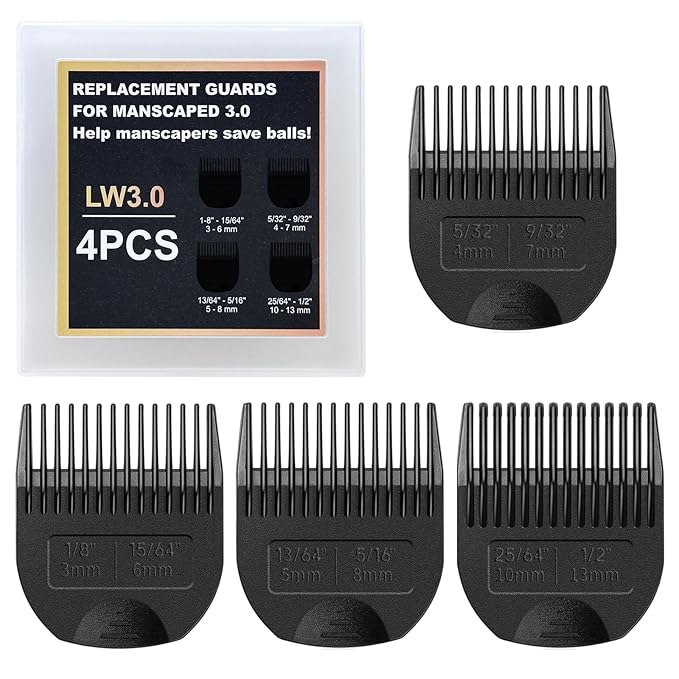 4 Pack Professional Guards for Manscaped Lawn Mower 3.0- NFZEQ Fit The Lawn Mower 3.0 Groin Hair Trimmer with Organizer,Adjustable Lawnmower 3.0 Trimmer Guards,Cutting Lengths from 1/8" to 1/2"