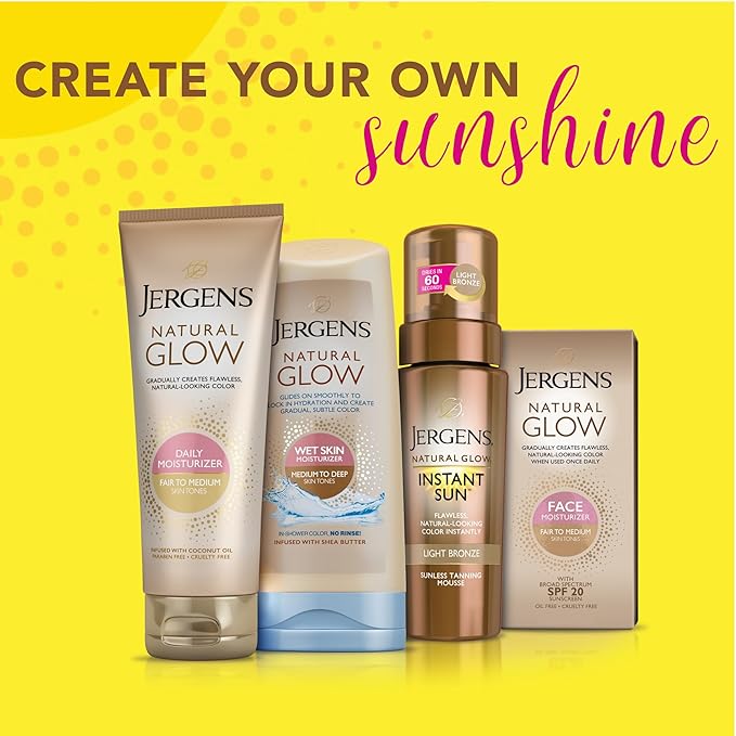 Jergens Natural Glow Instant Sun Self Tanner Mousse Bundle, Deep Bronze, Sunless Tanning, 6 Oz Bottle and Application Mitt