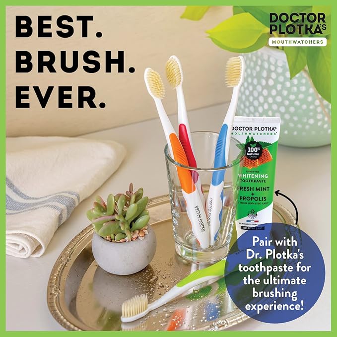 MOUTHWATCHERS Soft Flossing Toothbrushes for Adults, Value 6 Pack, Ultra Clean Manual Toothbrush Set for Sensitive Teeth & Gums, by Dr. Plotka, Assorted Colors