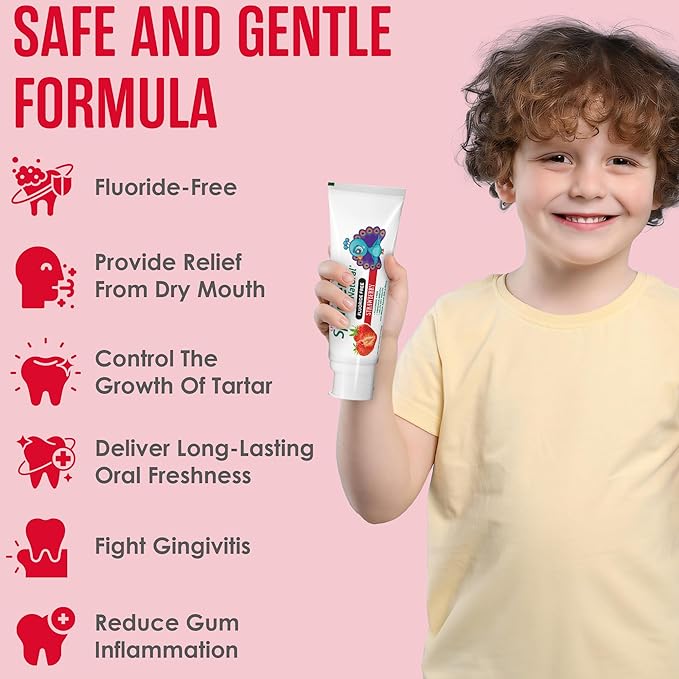 SprinJene Natural Children’s Toothpaste – Fluoride Free Strawberry Toothpaste for Toddlers & Kids – Gentle Safe Natural Formula with Patented Black Seed Oil & Zinc – Made in The USA (4 Pack)