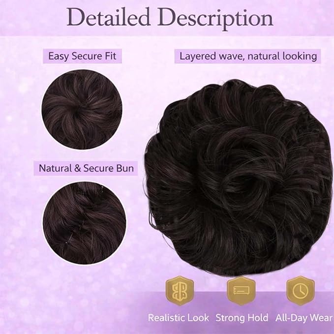Juvabun Messy Bun 2.0 Dark Brown Curly Messy Bun Hair Extension Lightweight Washable Hair Bun Scrunchie for Women Everyday Updos